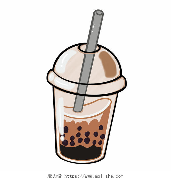 咖啡色珍珠奶茶瓶子带吸管棕色奶茶杯卡通插画奶茶简笔画